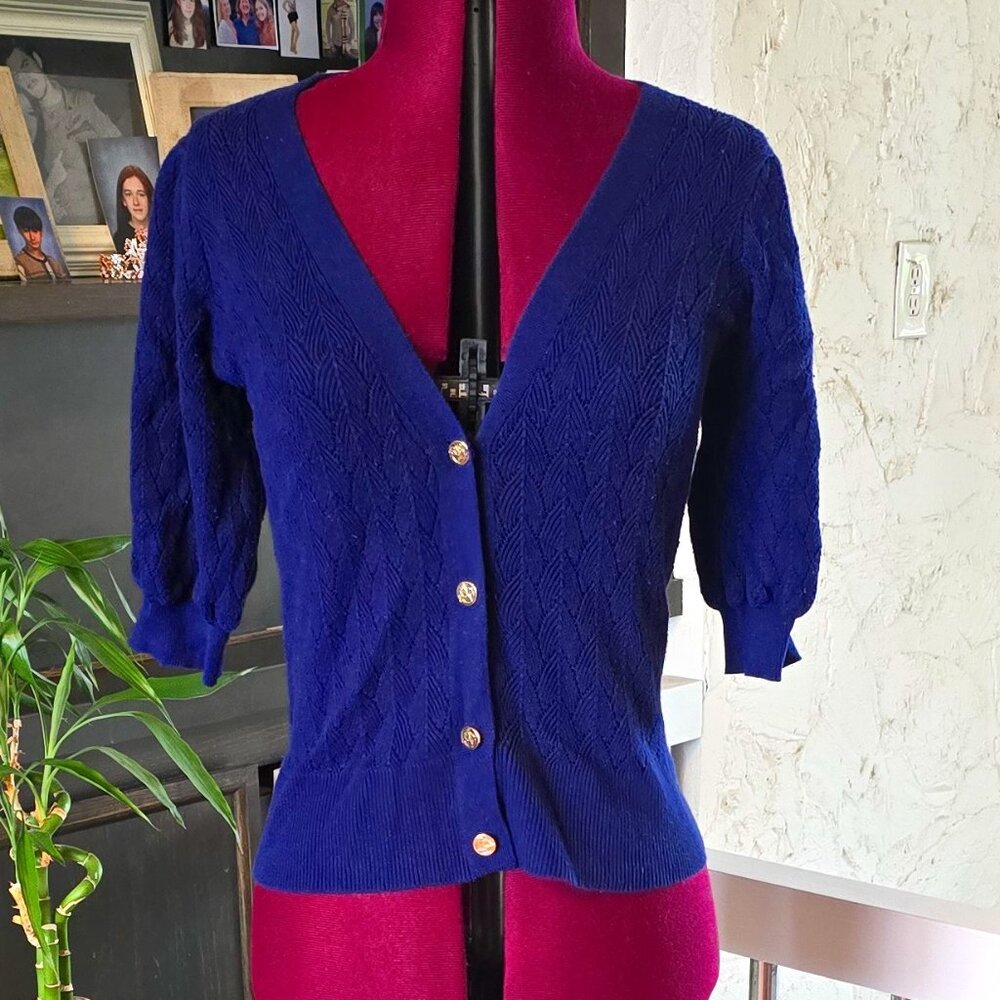 Draper James Blue Knit Cardigan